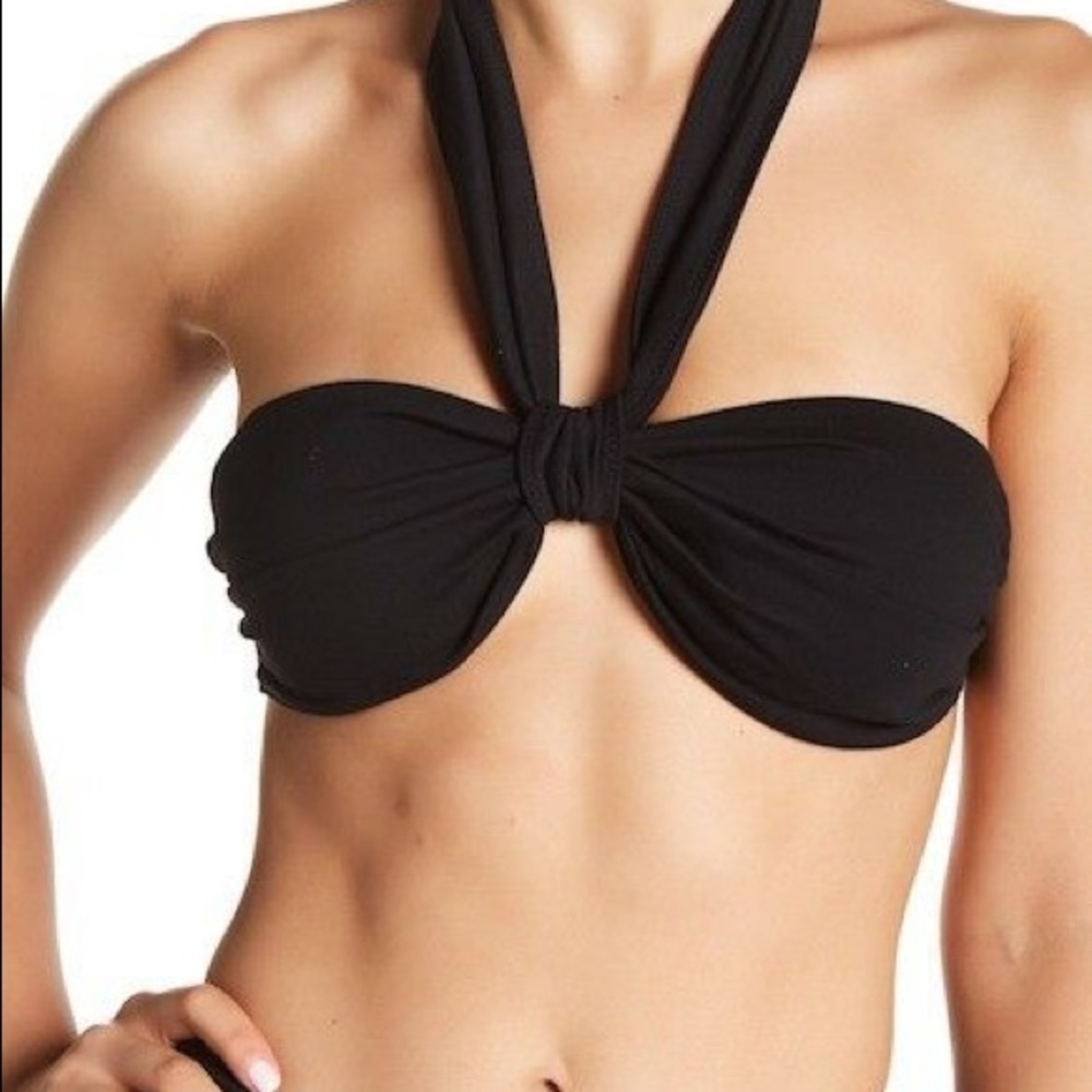 DEREK LAM 10 CROSBY BANDEAU HALTER SWIM TOP BLACK
